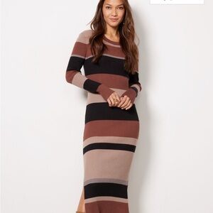 Evereve Color block, long sleeve sweater dress in black, brown and taupe. Small